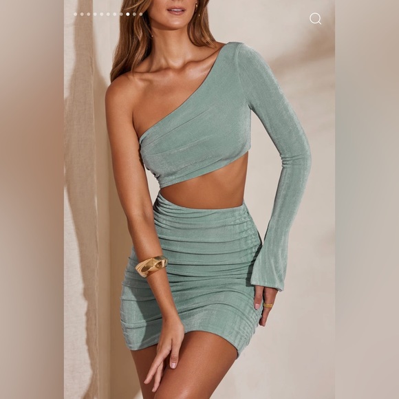 Oh Polly Dresses & Skirts - NWOT Oh Polly ALI Blue One Shoulder Flare Sleeve Cutout Mini Dress
